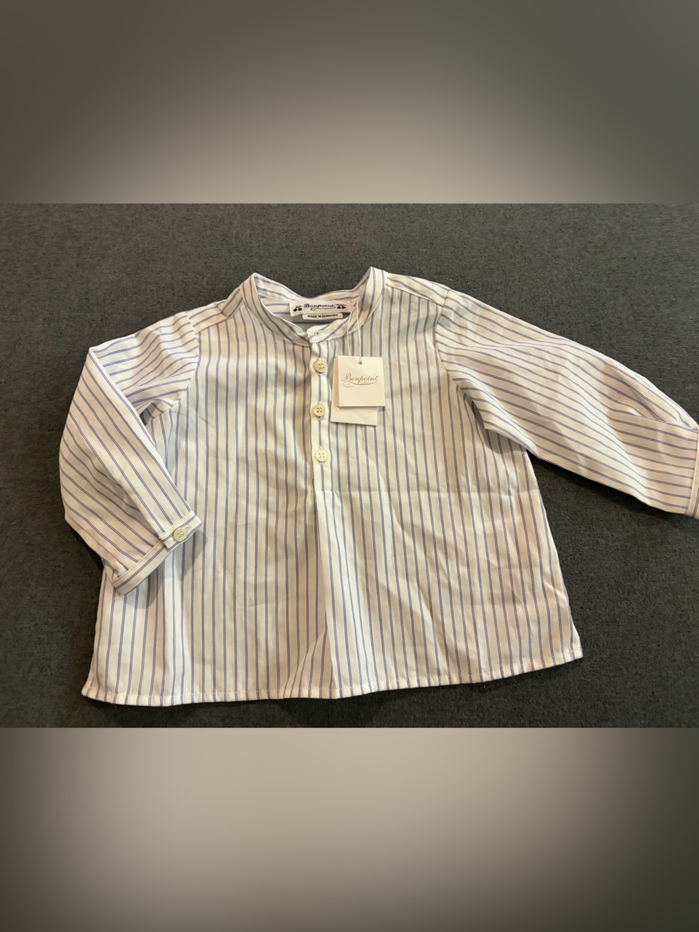 Bonpoint White Shirt with Light Blue Stripes